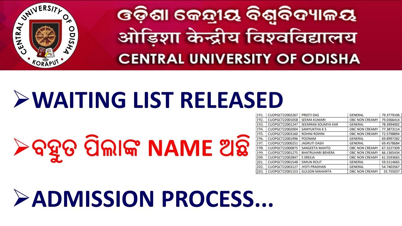 Central University of Odisha Wait List Released for Open Counselling II CU Odisha Waiting List