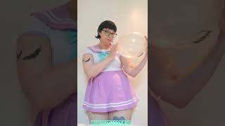 Blowing Up Minnie Mouse Disney Balloon In Japanese Schoolgirl Cosplay