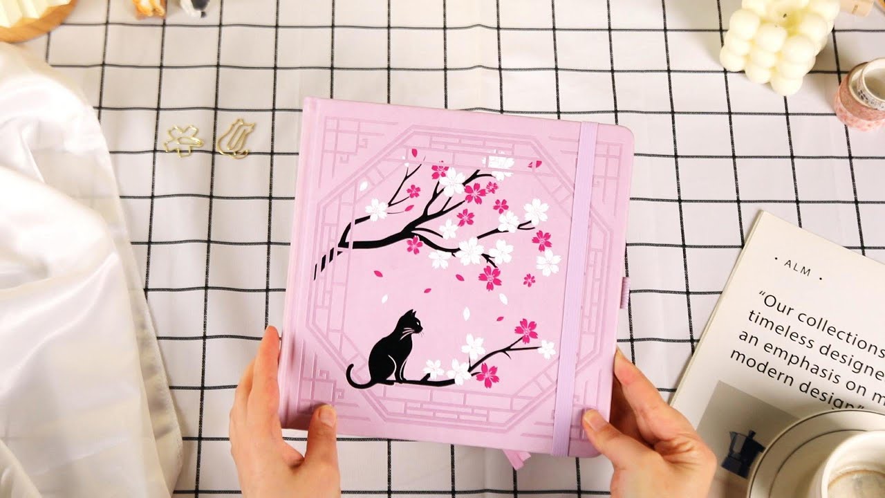 8x8 Square Sakura & Cat Dot Grid Notebook - Pink
