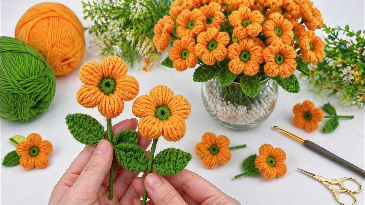 🌼 Crochet Puff Flower in Minutes! Super Easy Tutorial #crochet