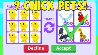 Trading 9 CHICK PETS in Adopt Me!