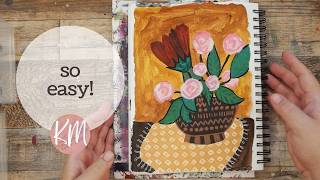 Easy Acrylic Painting in a Sketchbook - Whimsical Flowers & Mixed Media Fun