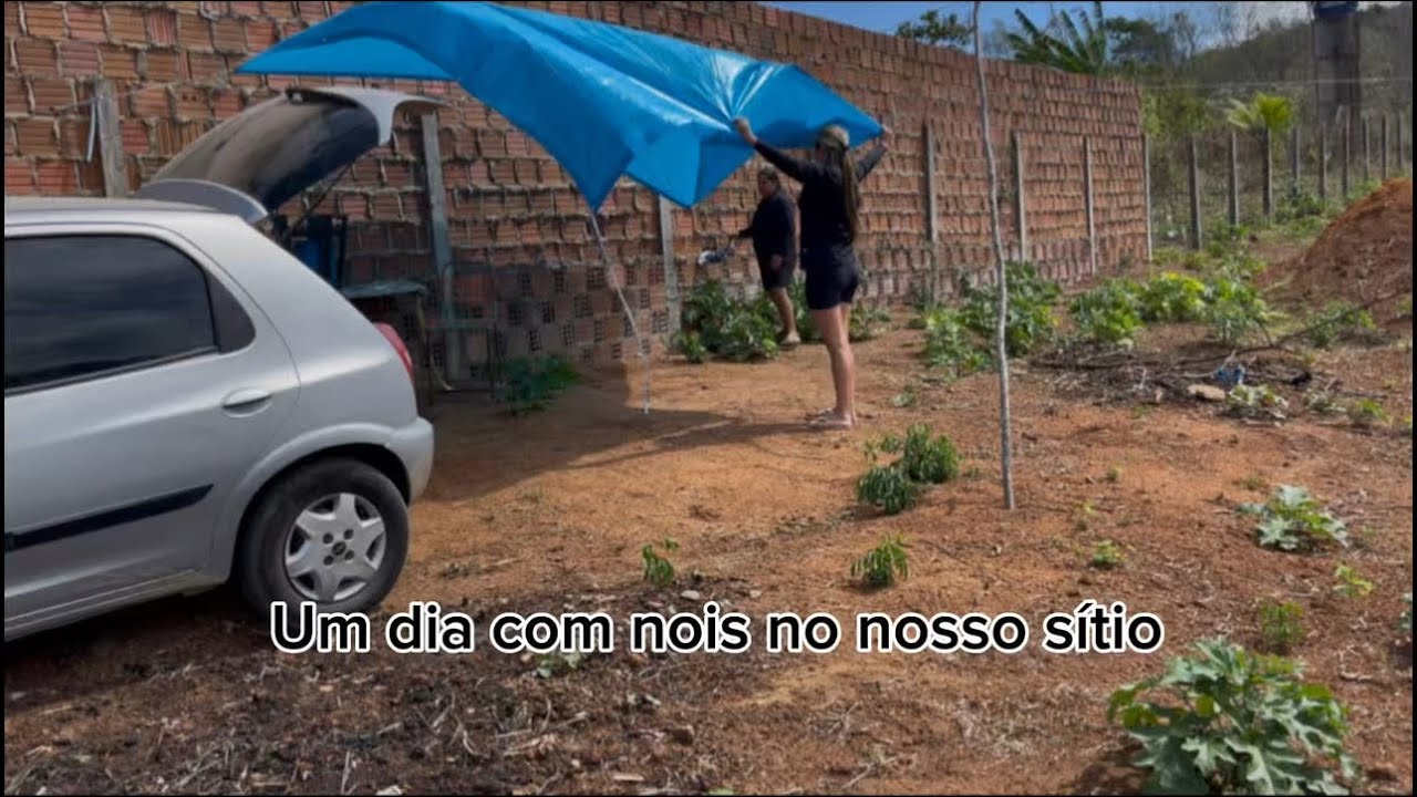 Um dia no nosso sítio  colocamos um lona fizemos almoço tarde incrível 