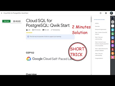 Cloud SQL for PostgreSQL : Qwik Start || SHORT TRICK || GSP152