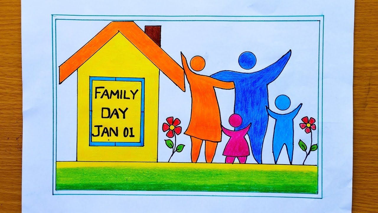 International Family Day Drawing/World Day Of Family Poster/Easy Happy Family Drawing