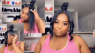 ￼Hair tutorial: Top knot bun with split bangs on Natural hair￼￼
