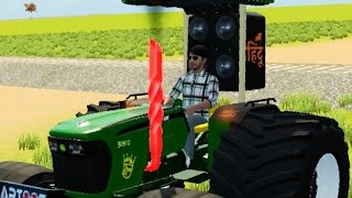 Gameplay and Stunts: The video centers on maneuvering tractors in a gaming environment, ♥️♥️♥️♥️ screenshot 2