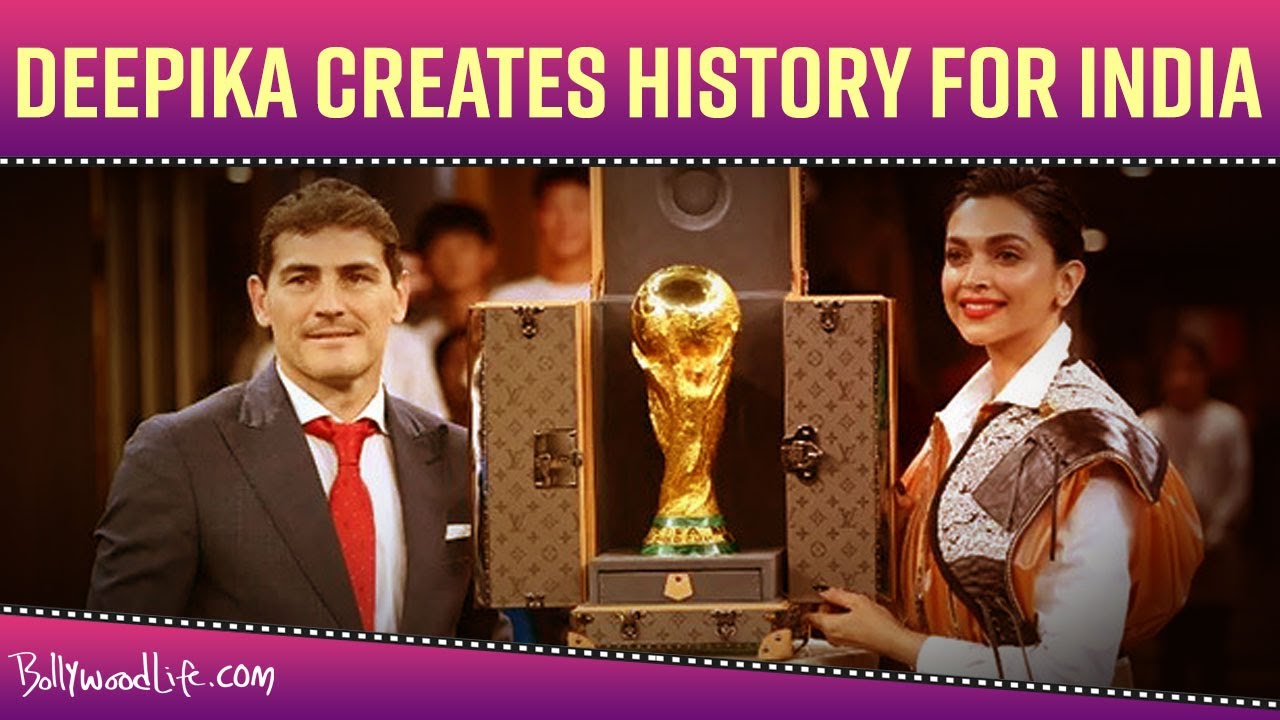 Deepika Padukone presenting the World Cup trophy with Iker