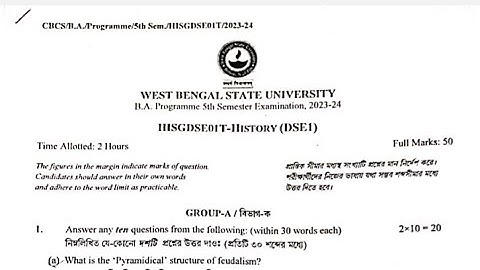 West Bengal State University BA History General 5th Semester Question Paper