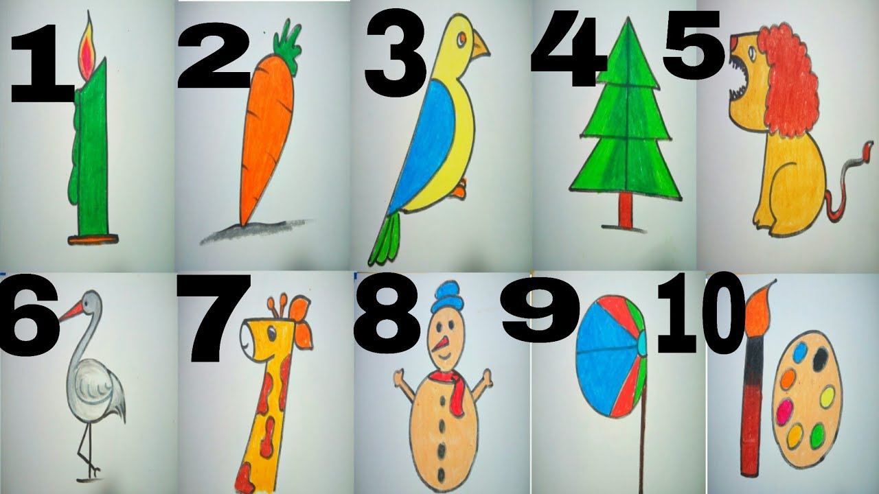 How To Draw Using Numbers 1 10 Numbers Drawing For Kids Youtube