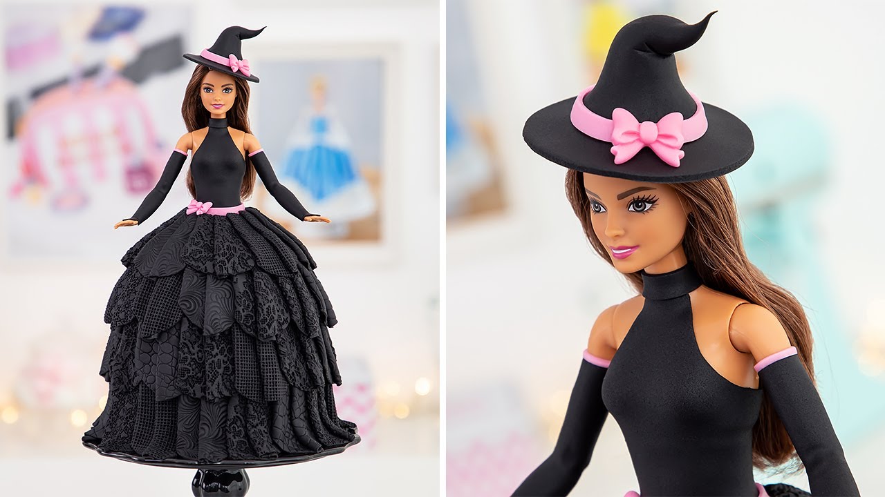 Witchy Barbie Doll Cake Tutorial  A Spooky Treat for Halloween ...