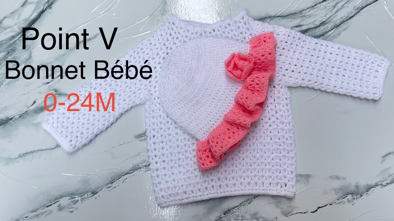 🧶Bonnet bébé à volants facile au crochet 0-24débutants / Crochet Le Point V  #bonnetbébécrochet