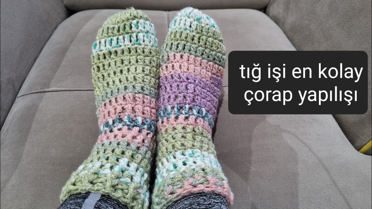 Tığ işi kolay çorap yapılışı/örgü çorap,patik modelleri