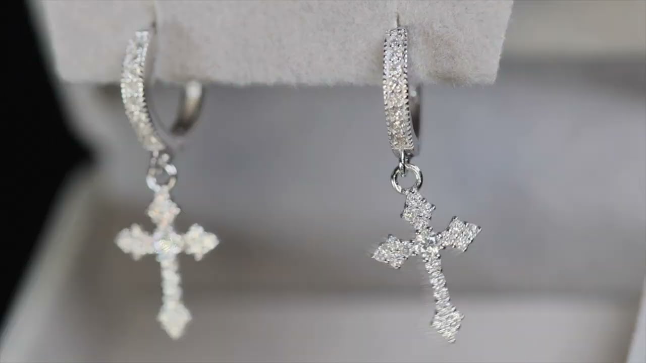 Mens diamond cross hoop earrings, diamond cross hoop earrings, iced out hoop earrings