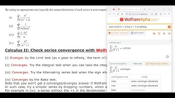 Calculus II: Infinite Series Convergence with WolframAlpha