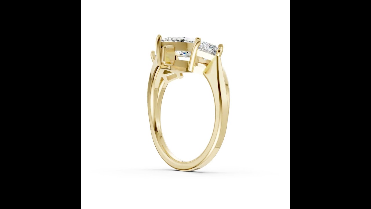 Marquise and Princess Cut Diamond Three-Stone Bypass Ring