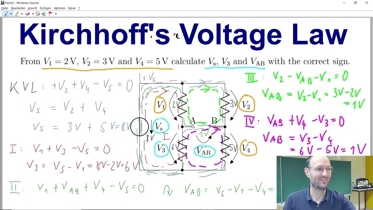 Applying Kirchhoff's voltage law (KVL) or mesh theorem to a simple ...