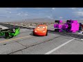 Flatbed Trailer Cars Transportation with Truck - Speedbumps vs Cars vs Train - BeamNG.Drive 6