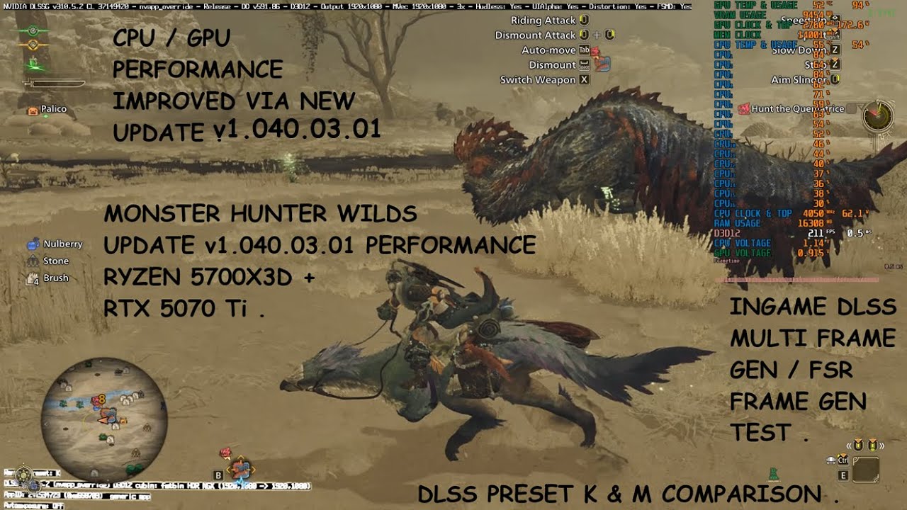 Тестирование производительности обновления Monster Hunter Wilds на видеокартах 5700X3D и RTX 5070...
