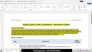 Exp25 Excel Chapter 4 Cumulative Assessment | Insurance Claims | Excel 365/2021
