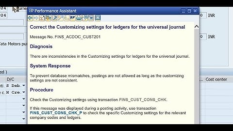 Correct the customizing settings for ledgers for the universal journal | Msg No. FINS_ACDOC_CUST201