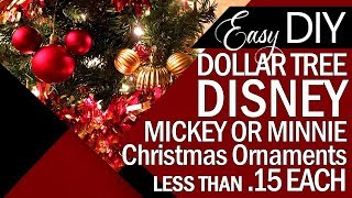 EASY Dollar Tree Disney Christmas Ornaments | Mickey or Minnie Mouse