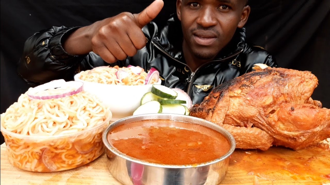 eating chicken and spaghetti salad recipe YouTube