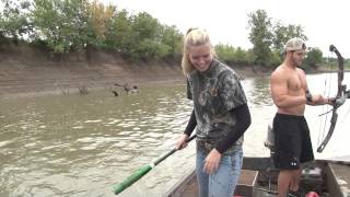Aerial Bowfishing with Bows, Bat, and Sword