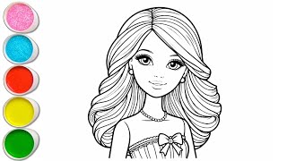 Cute Barbie Girl Drawing For Kids, Painting & Coloring For Kids, Toddlers Lets Draw Together Resimi