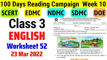 Class 3 English Worksheet 52 Week 10 (23/3/22) || Class 3 English Week 10 Activity sheet 52