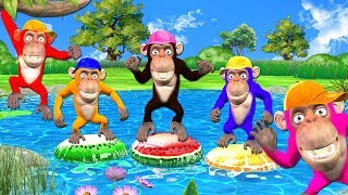 funny monkeys plays with inflatable toys for kids five little monkeys nursery rhymes kids songs