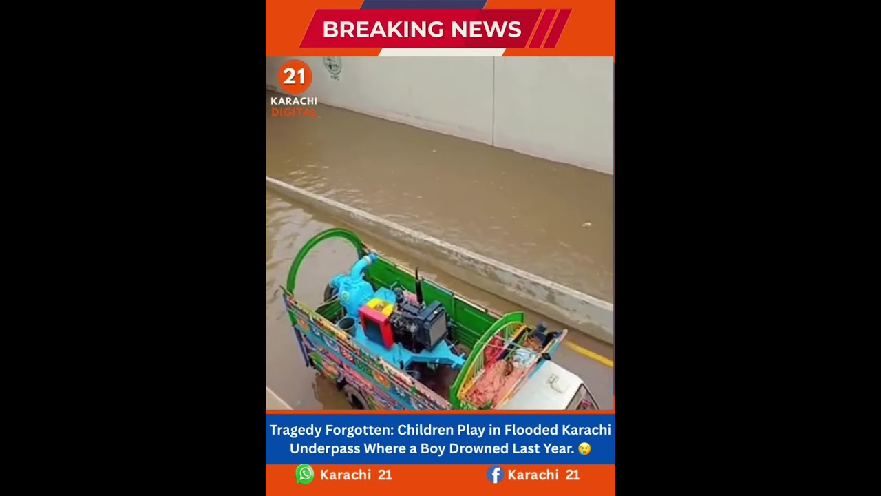 Tragedy Forgotten: Children Play in Flooded Karachi Underpass Where a Boy Drowned Last Year. 😢