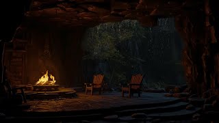 12 Hour Trapped in a cave  Cozy shelter from the storm  Bonfire and Rain Sounds