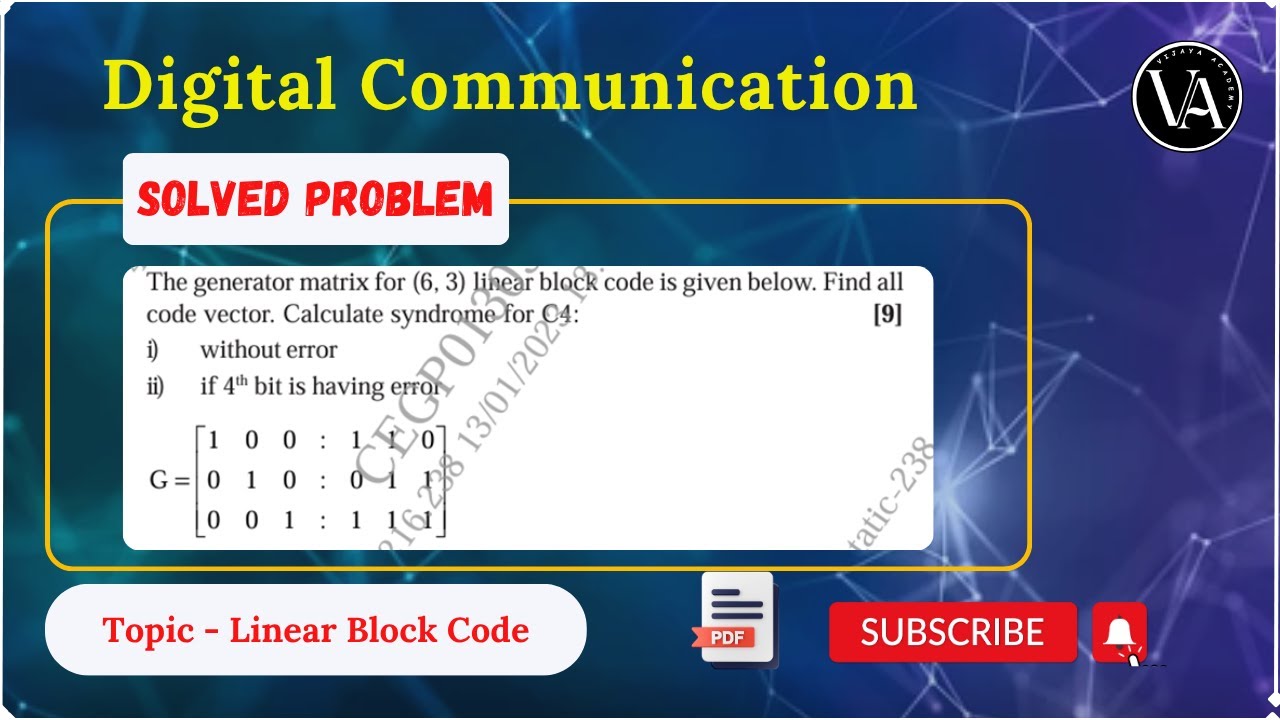 Solved Problem - 2 | Linear Block Code | Digital Communication | - YouTube