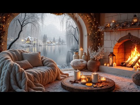 Snowy Cabin Escape Warm Fire Falling Snow Peaceful Winter Ambience
