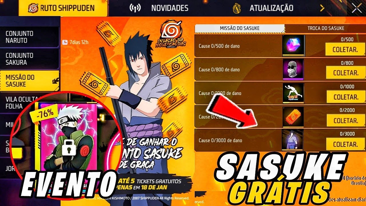 CORREE! COMO PEGAR O SASUKE GRÁTIS NO FREE FIRE, CODIGUIN, 2° LOJA COM ...