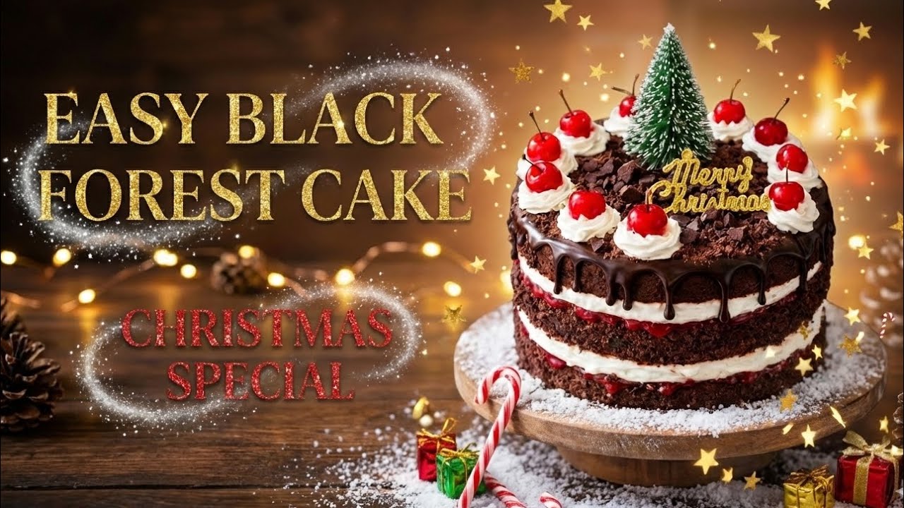 Christmas Black Forest Cake 🎄🍒 | Bakery Style Ghar Pe | Easy Step by Step 