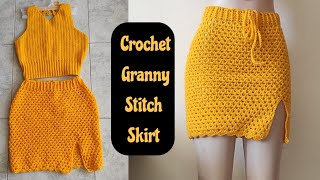 Crochet Simple Beginner Friendly Granny Stitch Skirt with a Slit