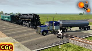 BeamNG Drive Steam Engine Train Vs Cars on railroad cross #5