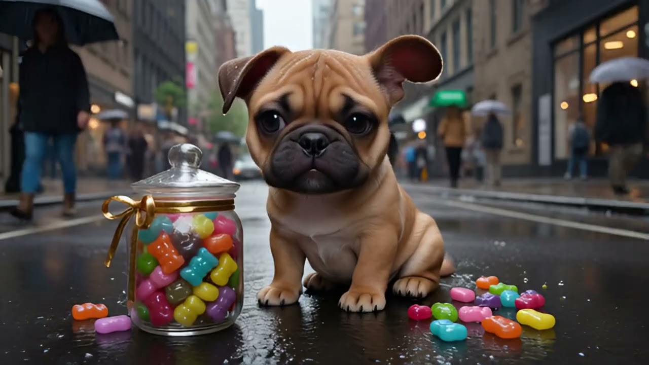  The French Bulldog's adventure: Buying Gum _ Caught in the Rain _ Saved by a Kind-Hearted Girl 🍬❤️ 