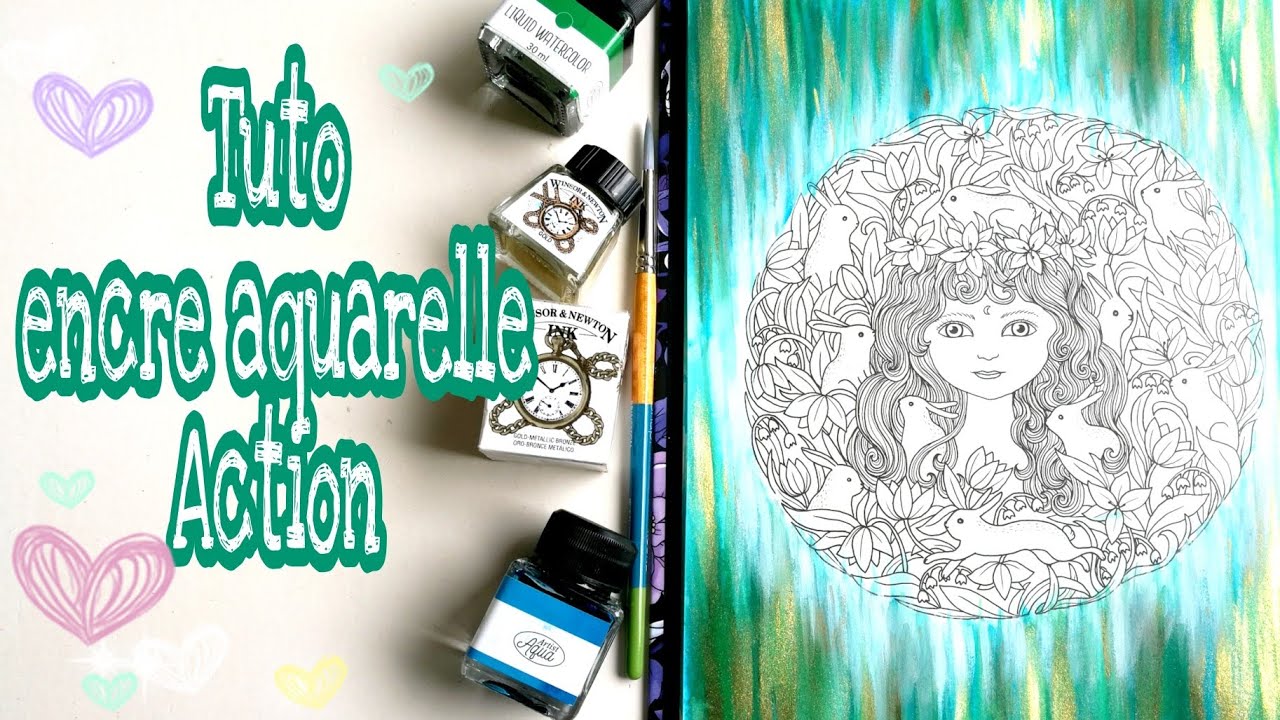 Tutoriel Fond encre aquarelle Action. coloriage pour adulte