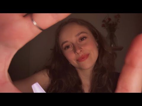 ASMR personal attention, lens and wood taps, face brushing, whispers, mouth sounds, (lofi with rain)