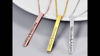 Yafeini personalized engravable vertical 3D bar necklace with 18K gold plated.