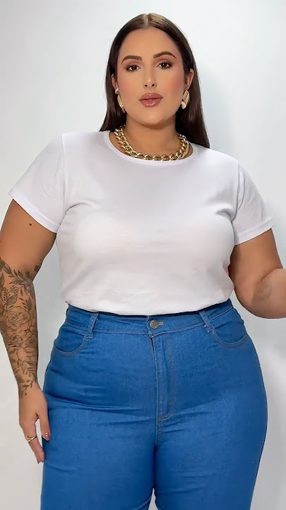 CALÇA JEANS COM CAMISA BÁSICA PLUS SIZE #plussize #modaliss