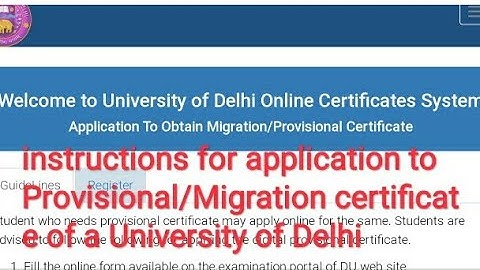 instructions how to apply for du provisional migration certificate Delhi university