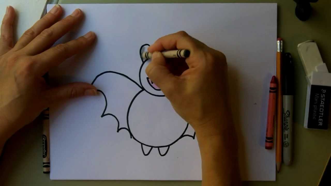 How to Draw a Bat! How-to draw a cute cartoon bat and color it: Easy