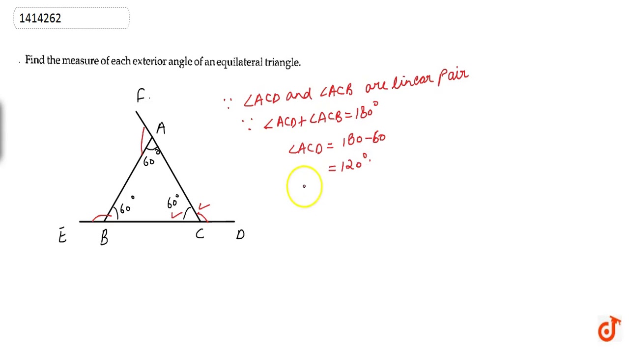Find The Measure Of Each Exterior Angle Of An Equilateral Triangle