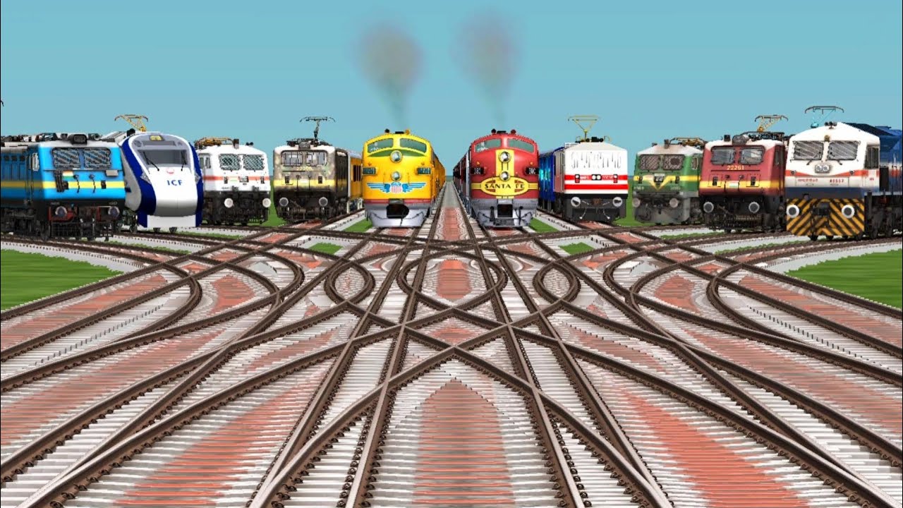 All Indian Railways Crossing By Bumpy Branched Railroad Tracks || Train Gameplay || Train Simulator.