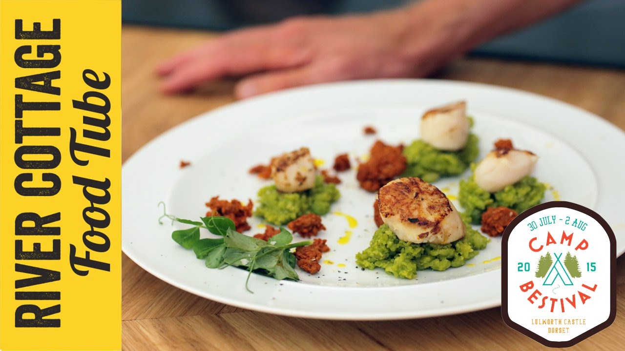 Hand Dived Scallops With Pea Puree And Homemade Chorizo Steve
