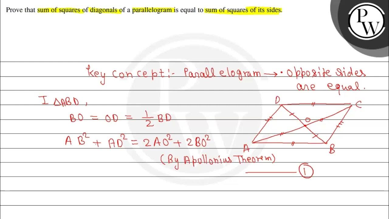 Prove that sum of squares of diagonals of a parallelogram is equal